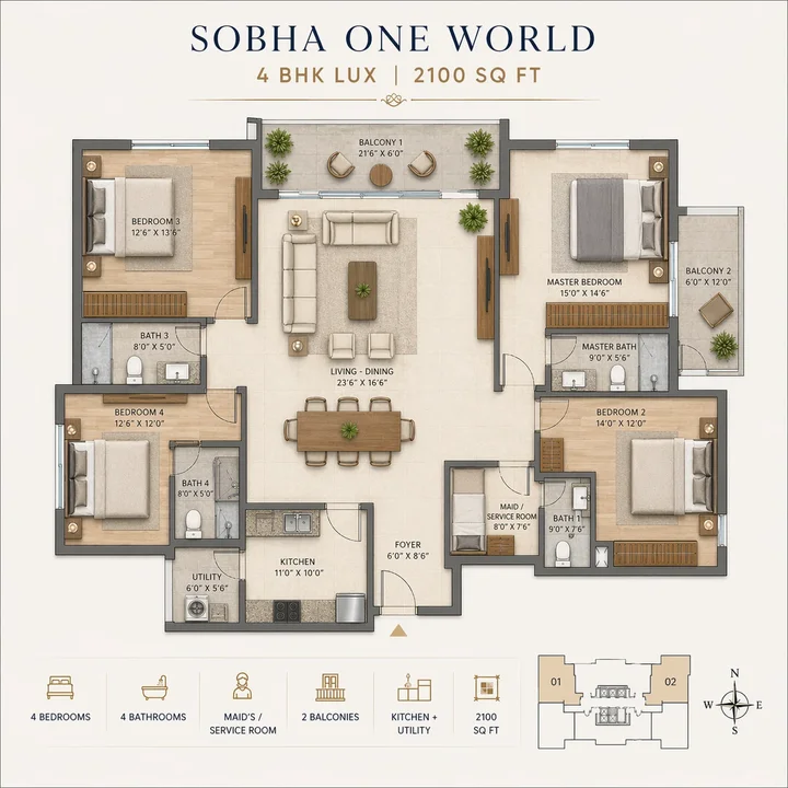 4 BHK Lux 2100 sq. ft. floor plan