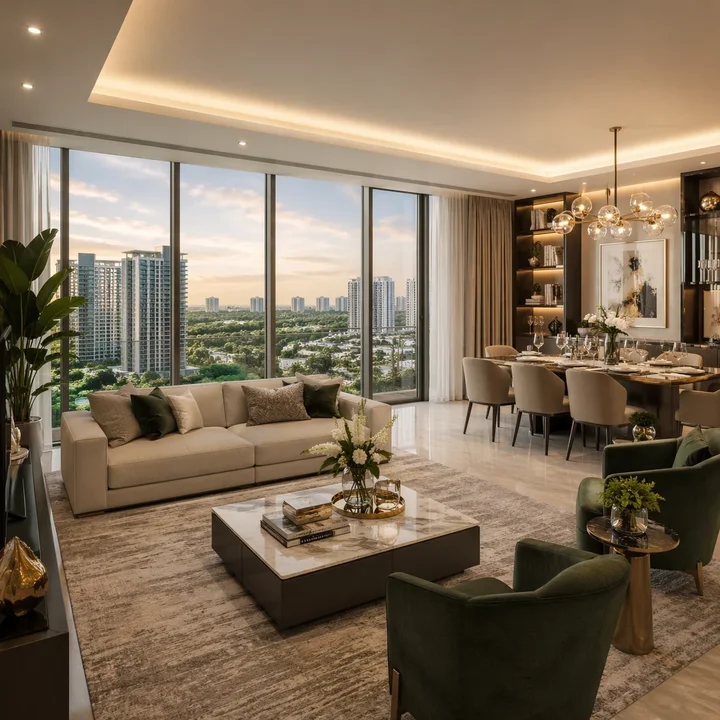 Sobha One World living and dining room